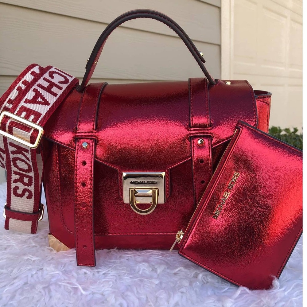 New Michael Kors MANHATTAN MD Satchel Purse And Card Holder Set